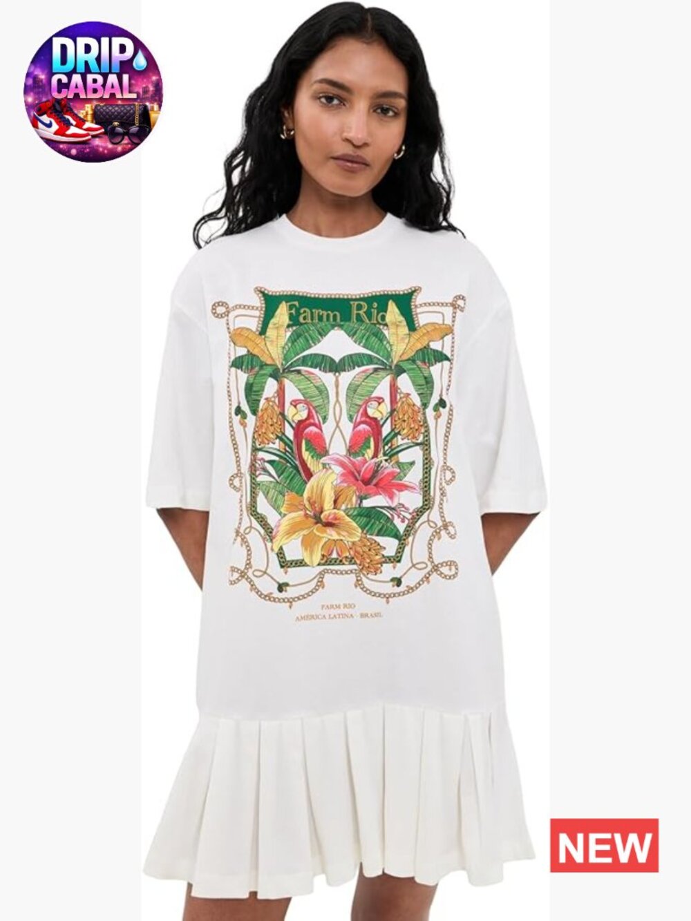 Tropical Print Shift Mini Dress Crew Neck Short Sleeve